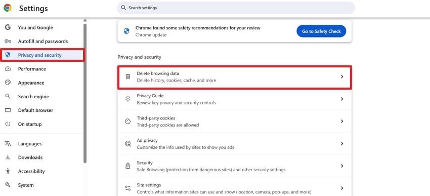 access privacy and security option