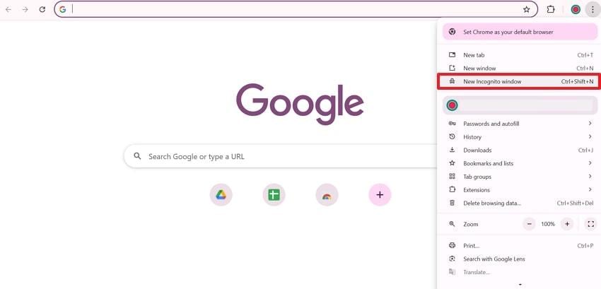 open new incognito window