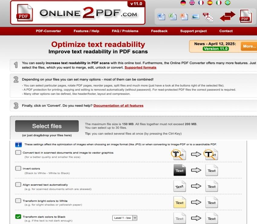 online 2 pdf optimize text readability