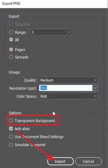 enable transparent background and export