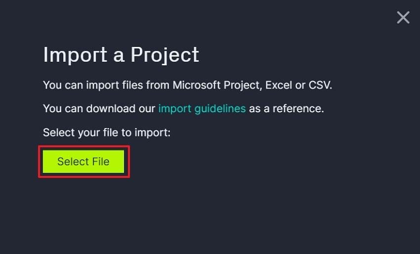 press select file and import mpp