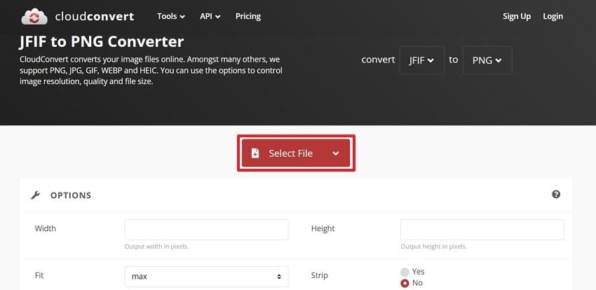select jfif on cloudconvert