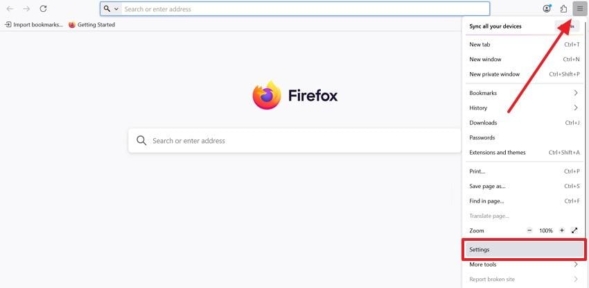 go to firefox settings