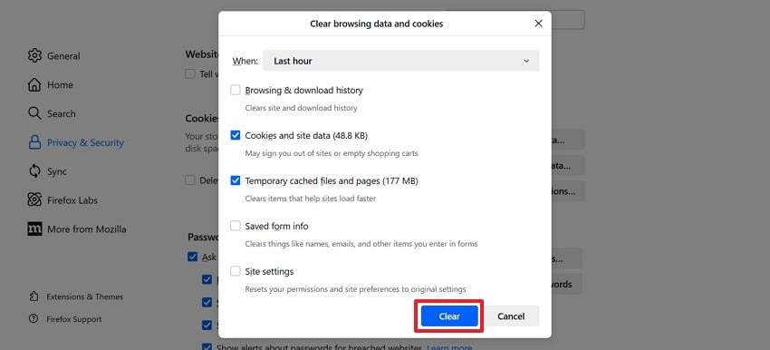 clear firefox data