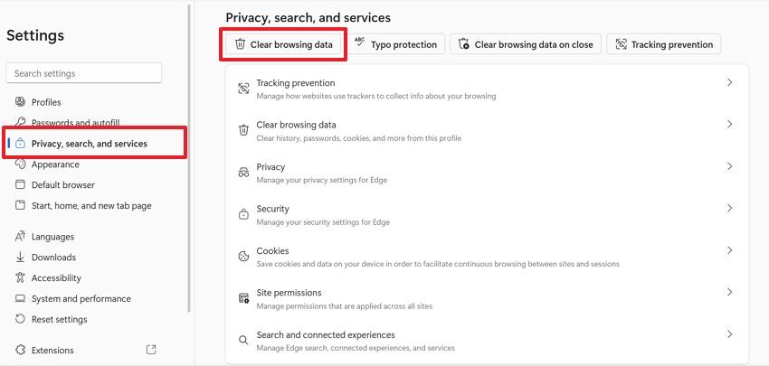 delete clear browsing data