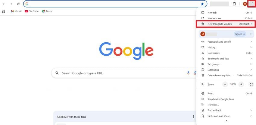access chrome incognito mode