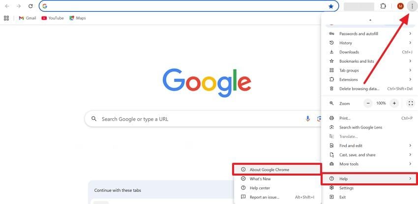 head to about google chrome