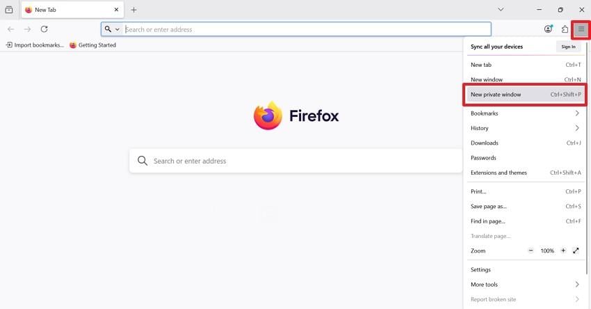 open firefox private mode