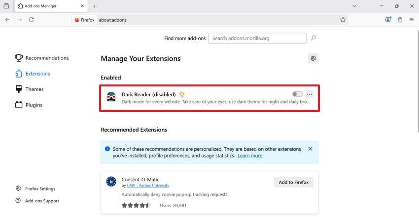 turn off extension