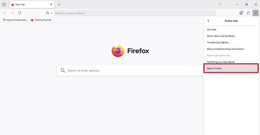 choose about firefox