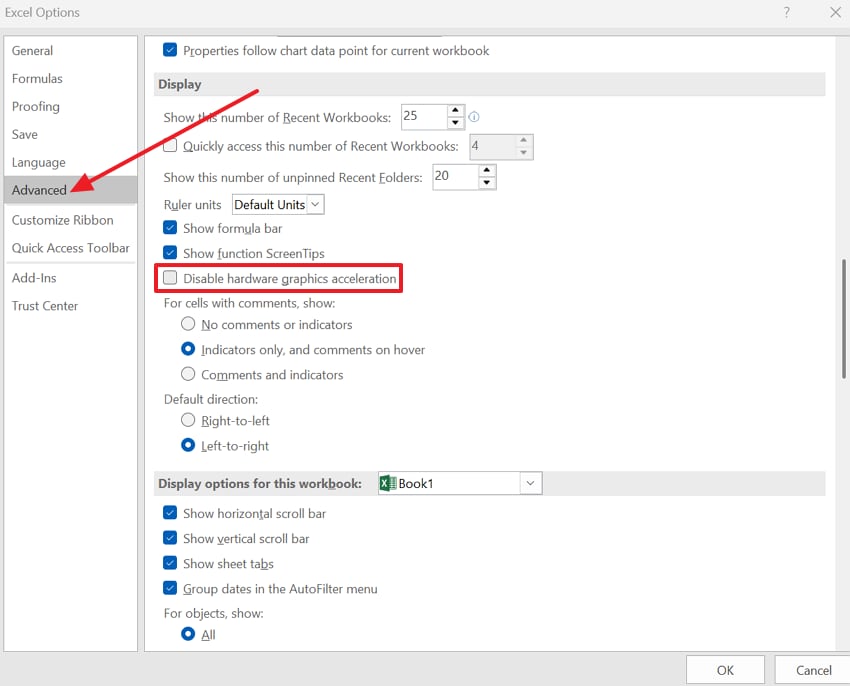 turn off hardware acceleration option