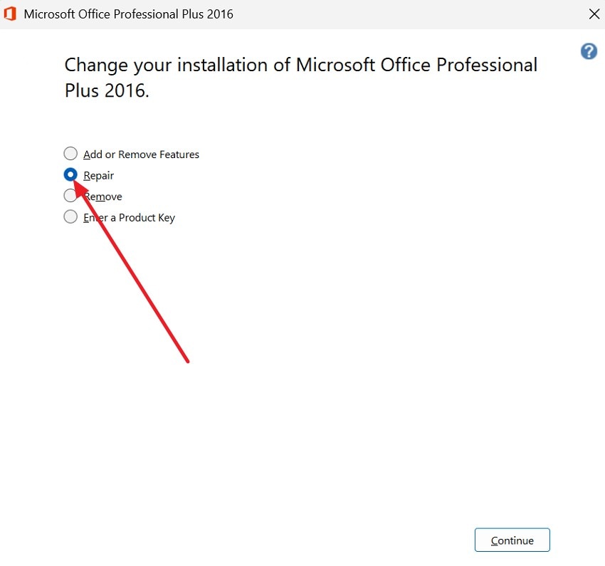 choose the repair button
