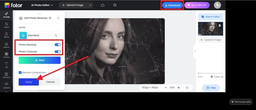 toggle photo restoration features
