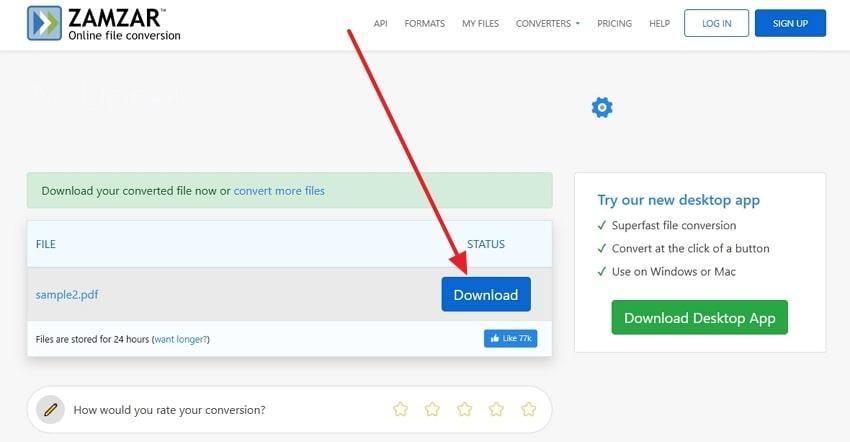 export the pdf converted file