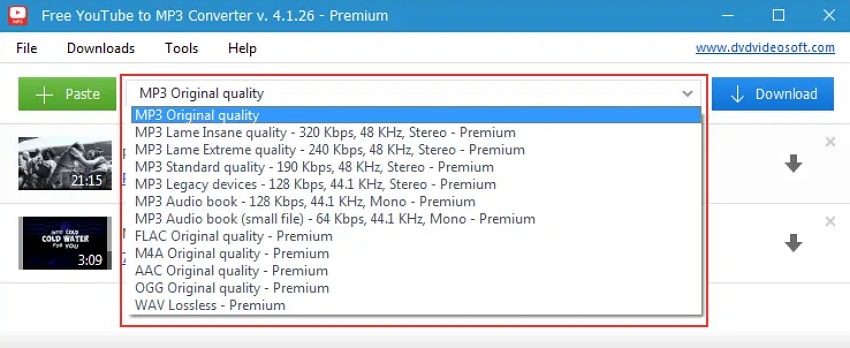 choose format and download