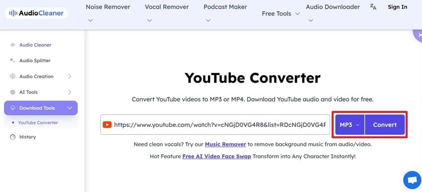 extracting mp3 with audiocleaner