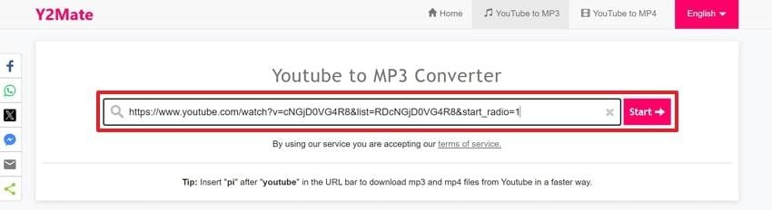 paste url on y2mate