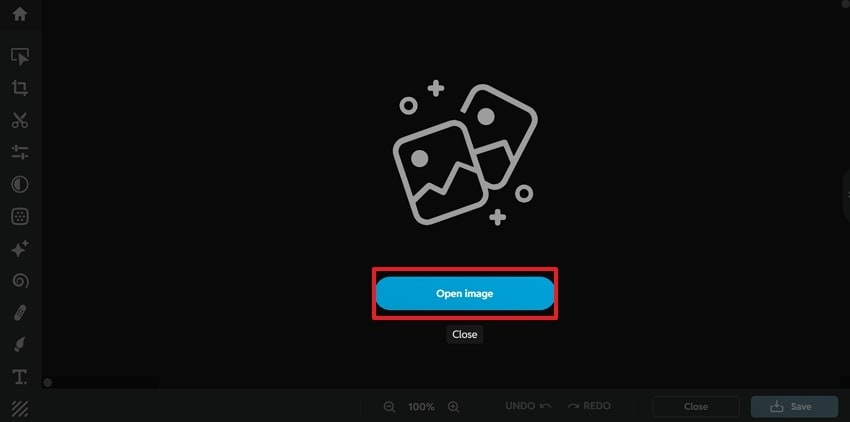 select open image option on pixlr