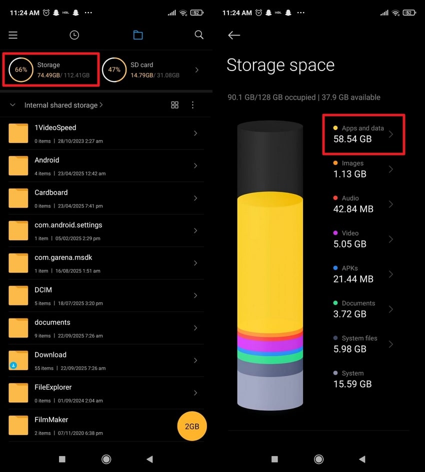 clear storage space on android