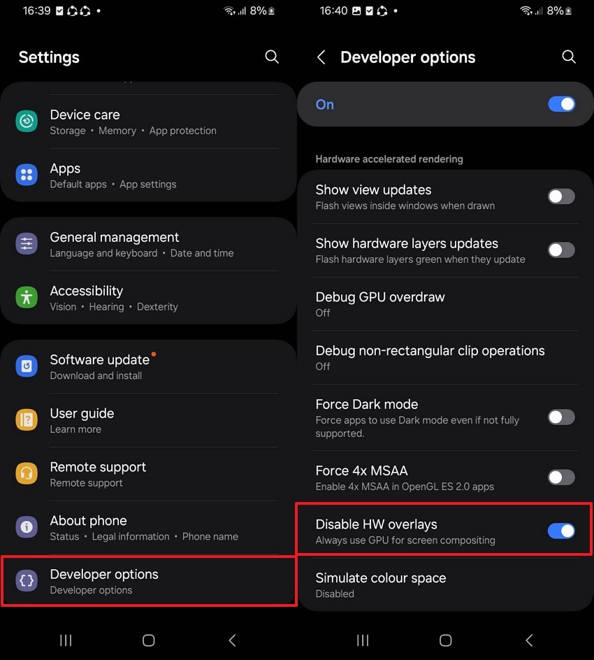 toggle off disable hw overlays