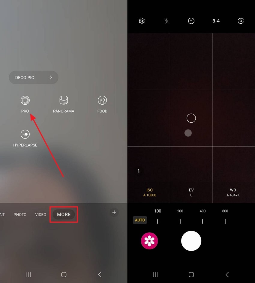 choose pro mode on camera
