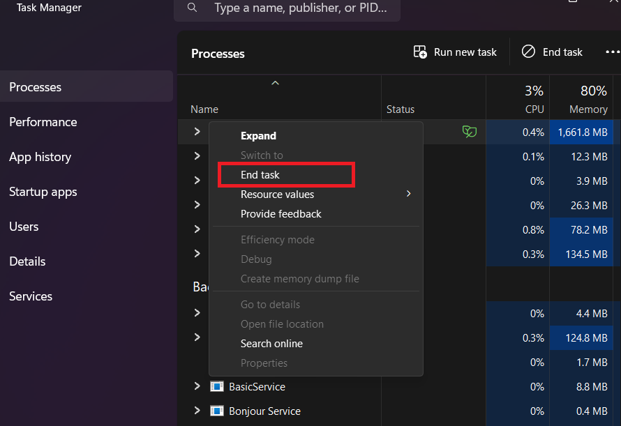 process tab end task