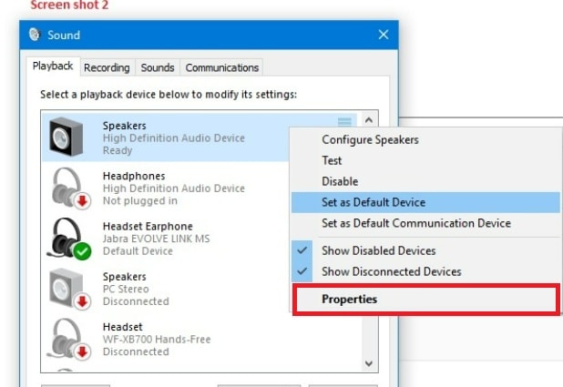 playback speaker properties