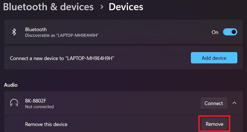 remove bluetooth device