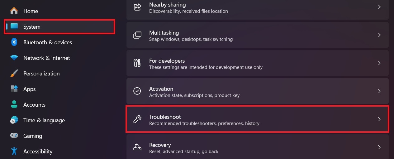 troubleshoot settings