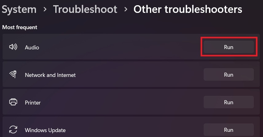 run audio troubleshoot