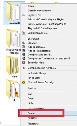 delete minecraft folder
