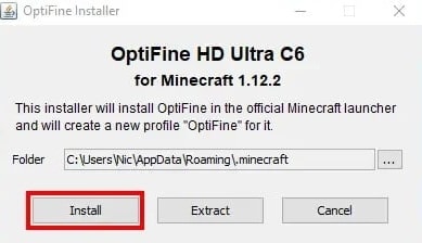 install optifine file
