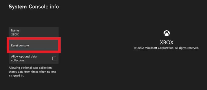 reset console