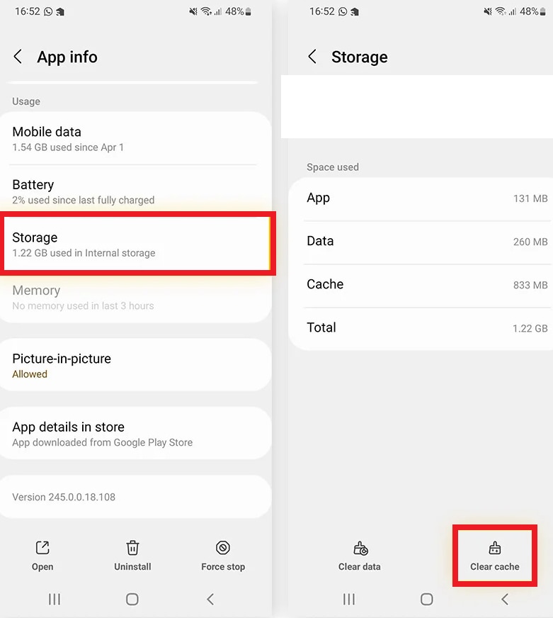 clear cache android