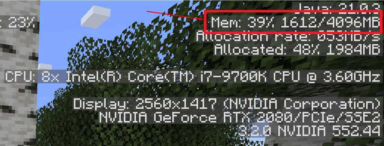 check the allocated ram in minecraft