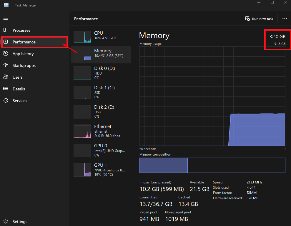 performance tab