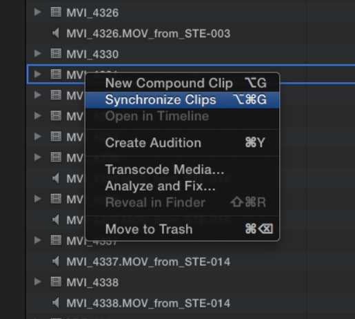 synchronize clips in final cut pro