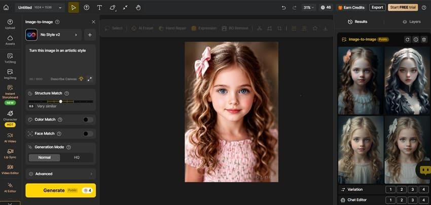 change image style with dzine