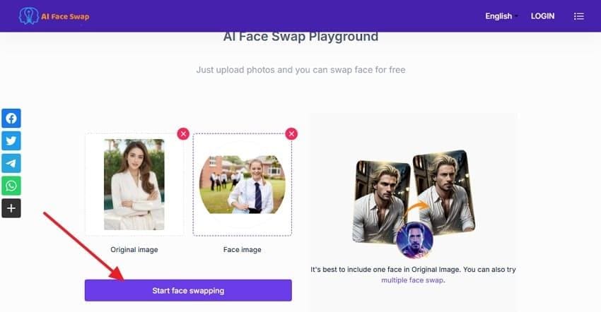 click start face swapping
