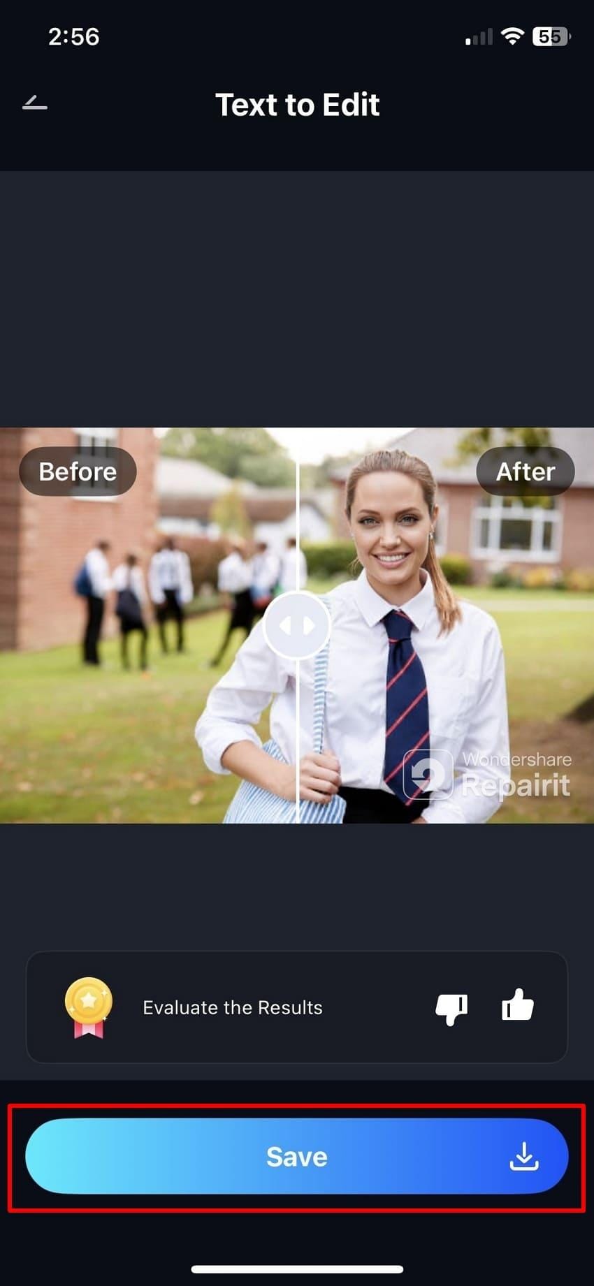 tap save to export