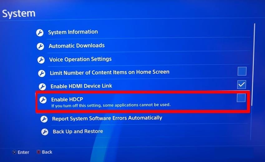 disable enable hdcp chekcbox