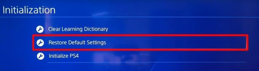 select restore default settings