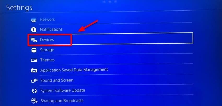 devices settings option