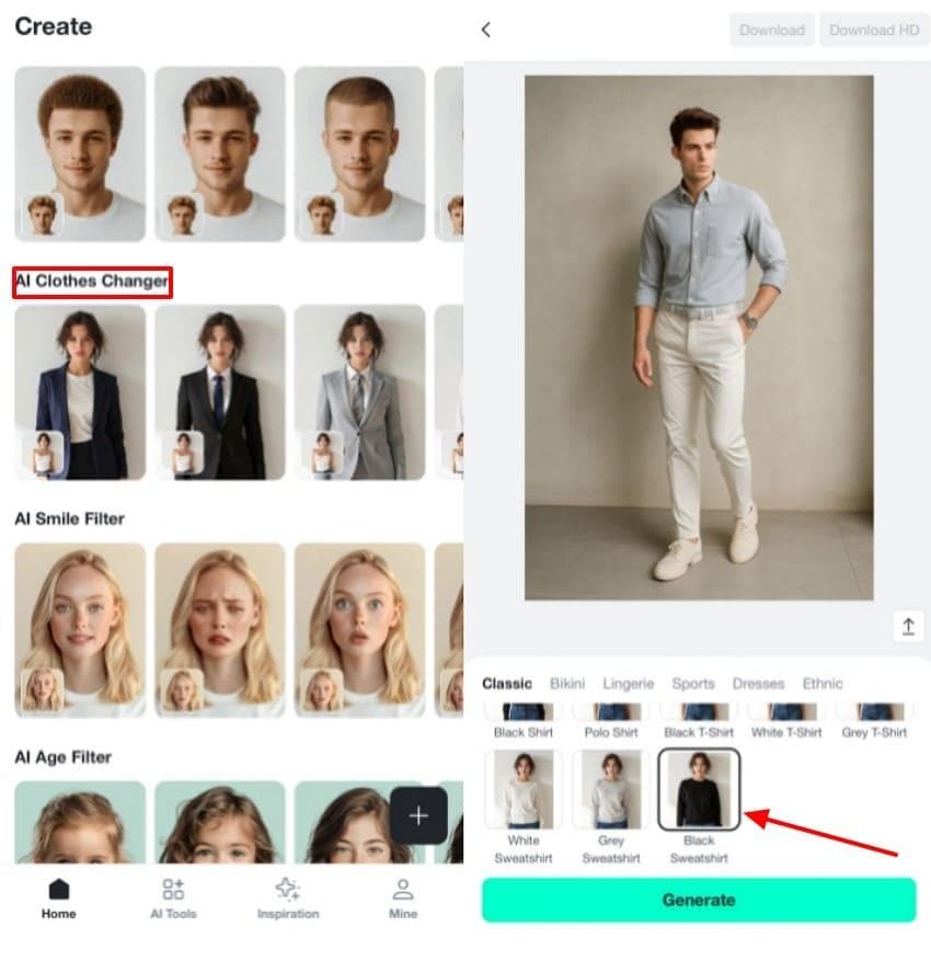 select ai clothes change and pick style