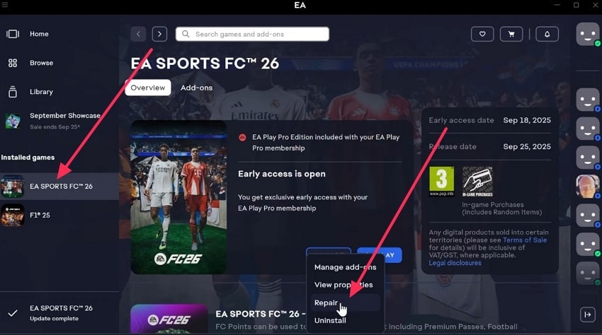 repair ea sports fc game
