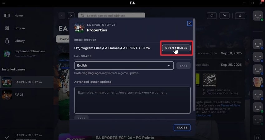 open folder eafc 26