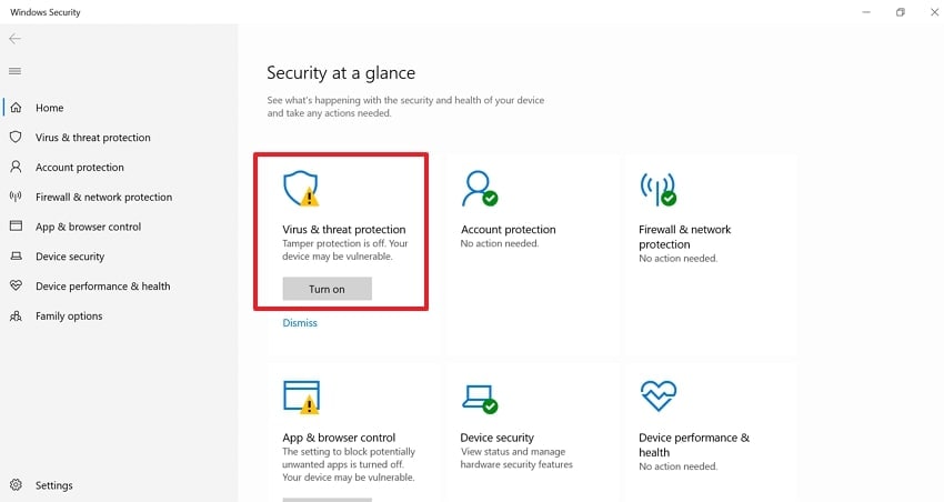 click on virus and threat