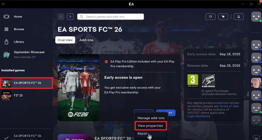 click on desired game eafc
