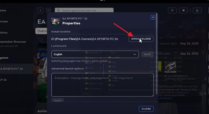 choose open folder eafc
