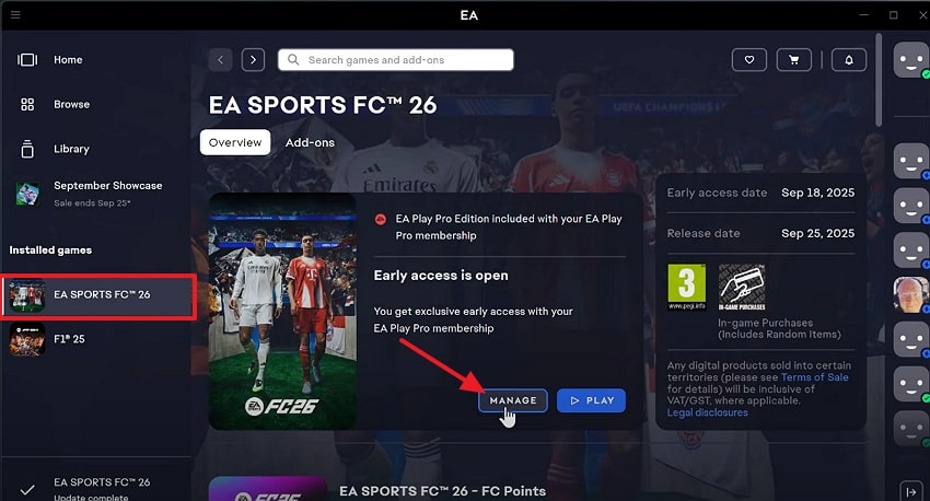 click on manage eafc 26